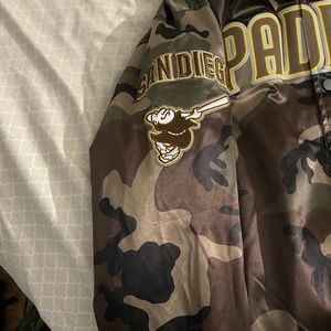 vintage padres bomber jacket with patches